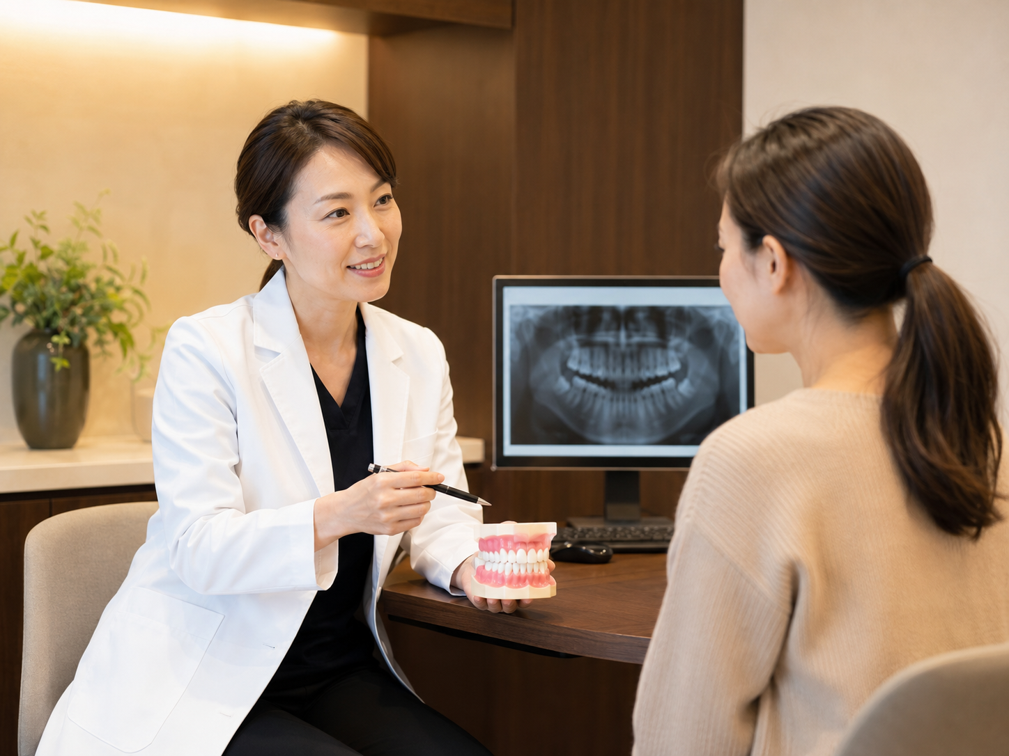 歯科医師が治療内容を丁寧に説明する様子