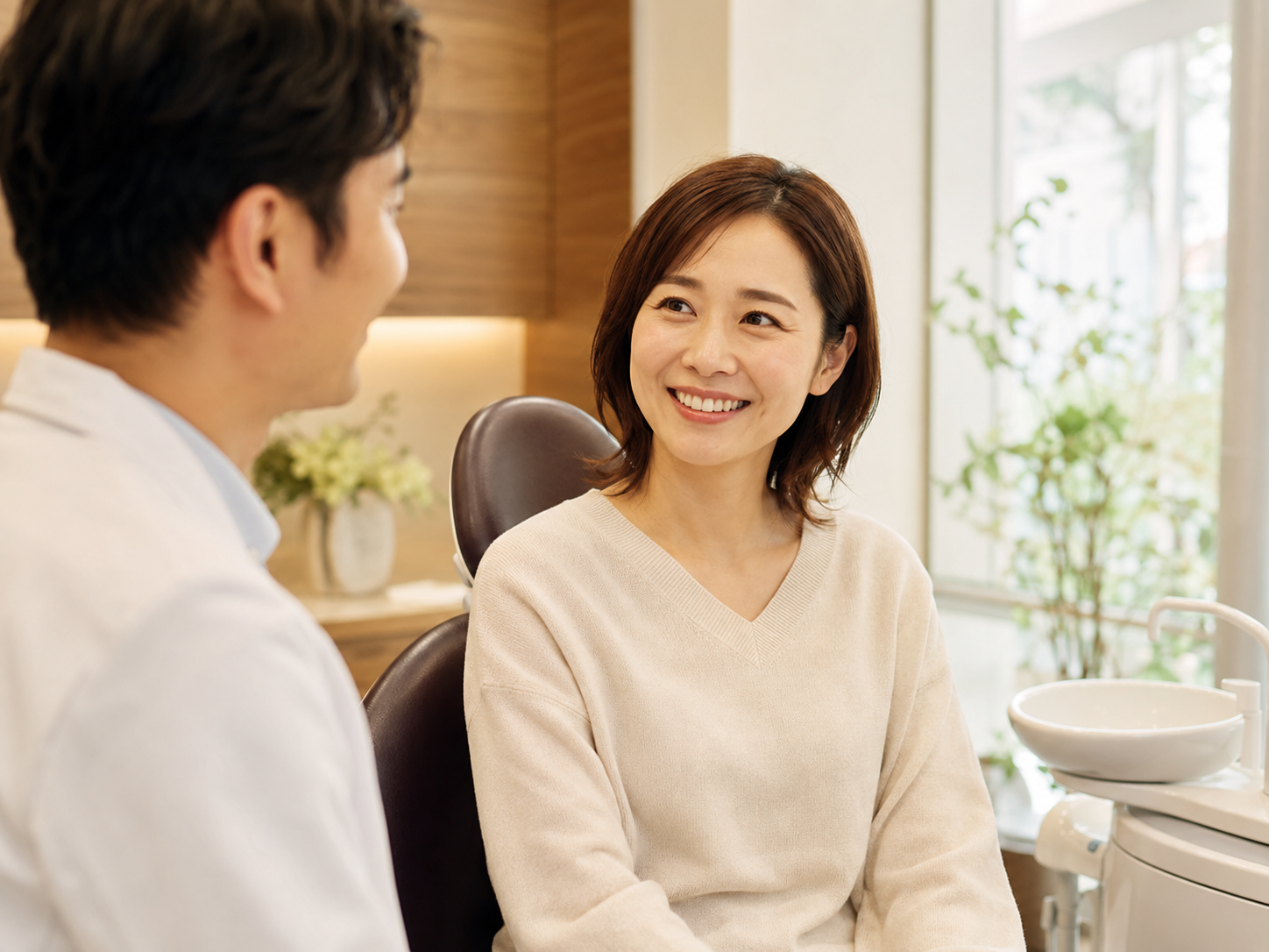 治療後に自然な笑顔を見せる患者